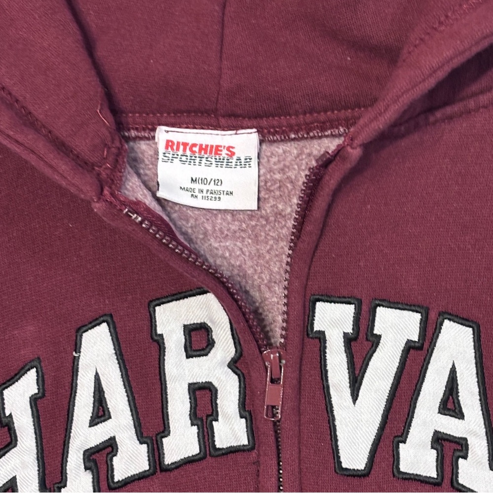 HARVARD Maroon Embroidered Spell Out Zip Front Hooded Jacket VINTAGE - Picture 3 of 4